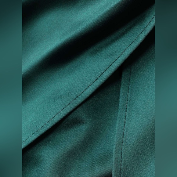 NWT Cider Solid Satin Green Backless Twist Front Midi Dress - Picture 7 of 8